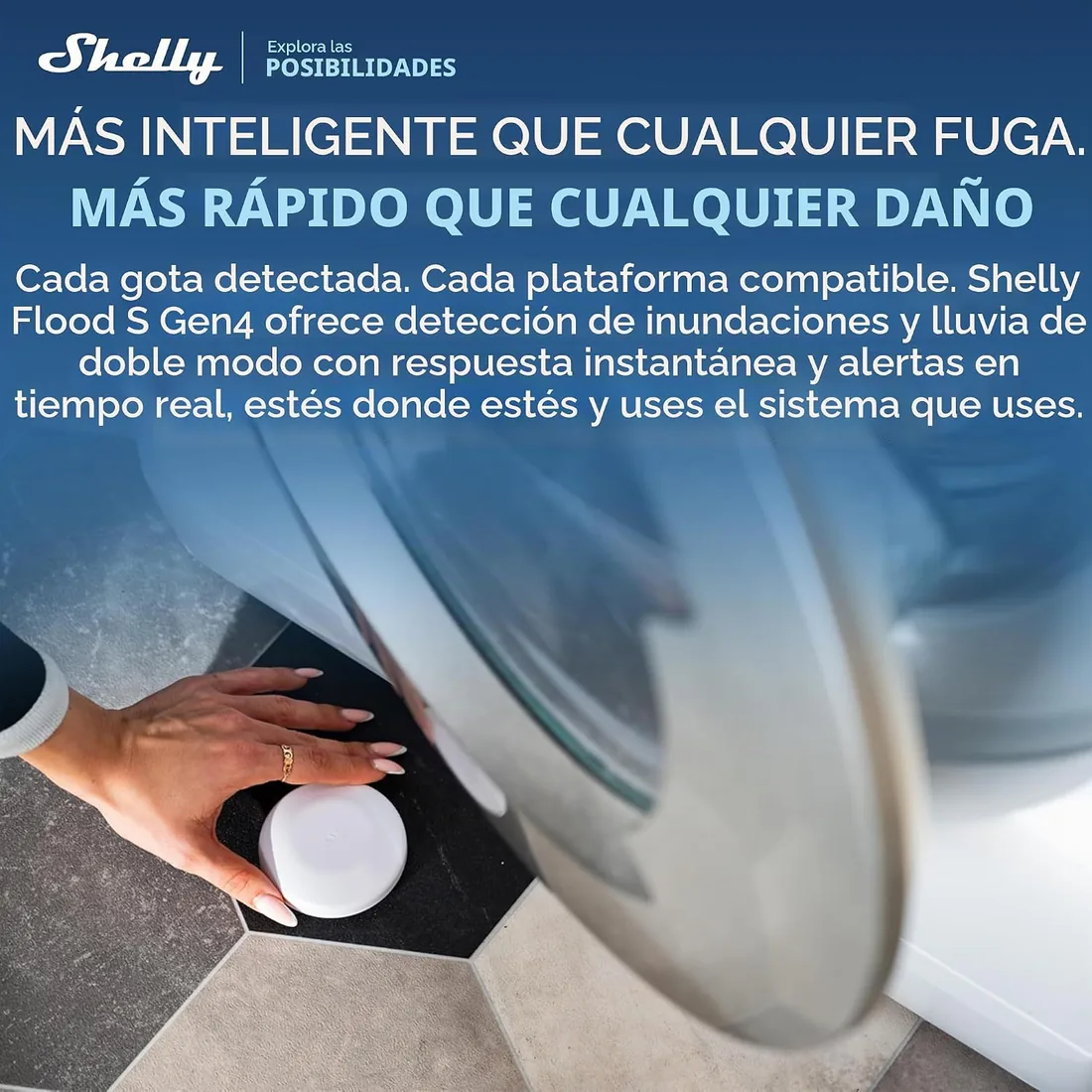 Shelly Flood S Gen4 – Mini Detector de Agua inalámbrico, Alarma Sensor de inundación Wi-Fi, Zigbee, Matter y Bluetooth, Placas de Acero inoxidables, Zumbador, Alertas móviles, Funciona con Pilas foto 2