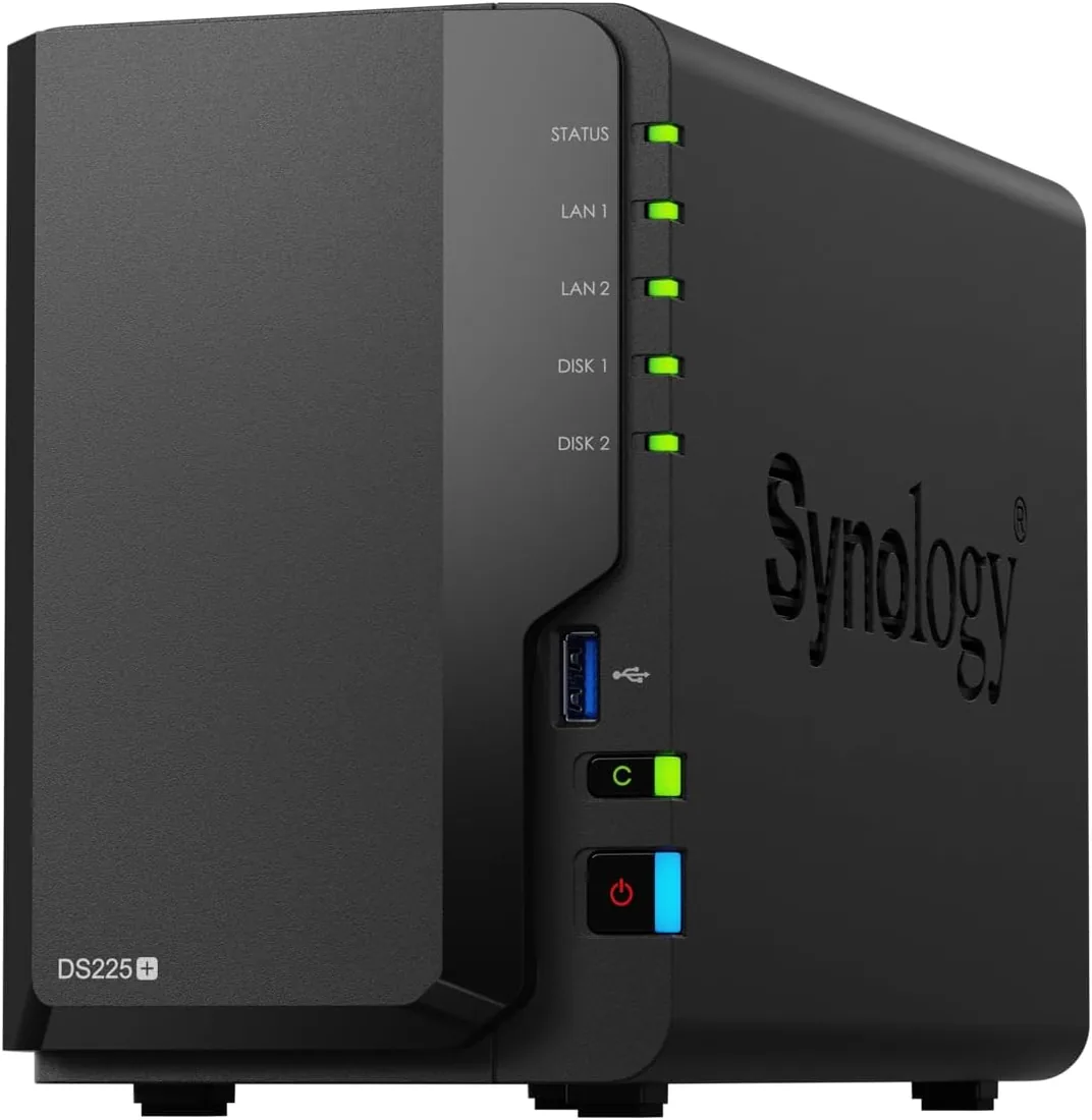Synology NAS Intel Celeron DS225+ 2 Bahías, sin Disco, 4C, 2GB, Negro