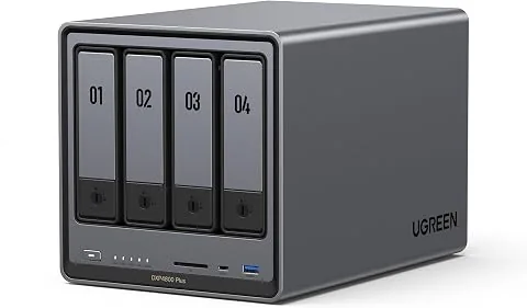 UGREEN NASync DXP4800 Plus, NAS de Escritorio de 4 Bahías Servidor NAS | Intel 8505, 8GB DDR5 RAM, SSD 128GB, 10GbE, 2× M.