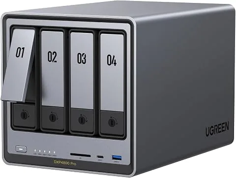 UGREEN NASync DXP4800 Pro NAS de Escritorio 4 bahías, i3-1315U 6 núcleos | 8GB DDR5, SSD 128GB, 10GbE+2,5GbE, 2×M.2 NVMe,