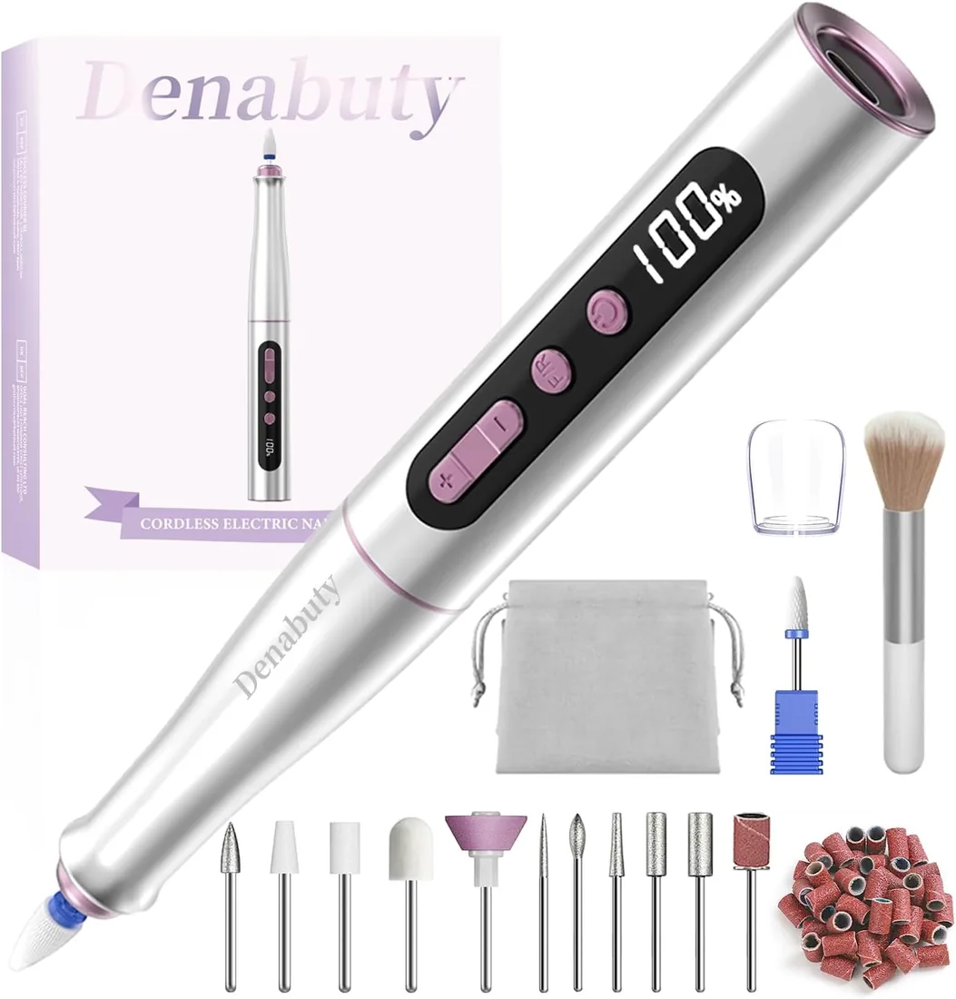 Torno para Uñas Profesional 35000RPM, 12 en 1 Lima Electrica uñas | Nail Drill Kit de Manicura y Pedicura Eléctrico Recargable USB-C, 5 Velocidad Ajustable para Salón DIY Gel/Acrílicas