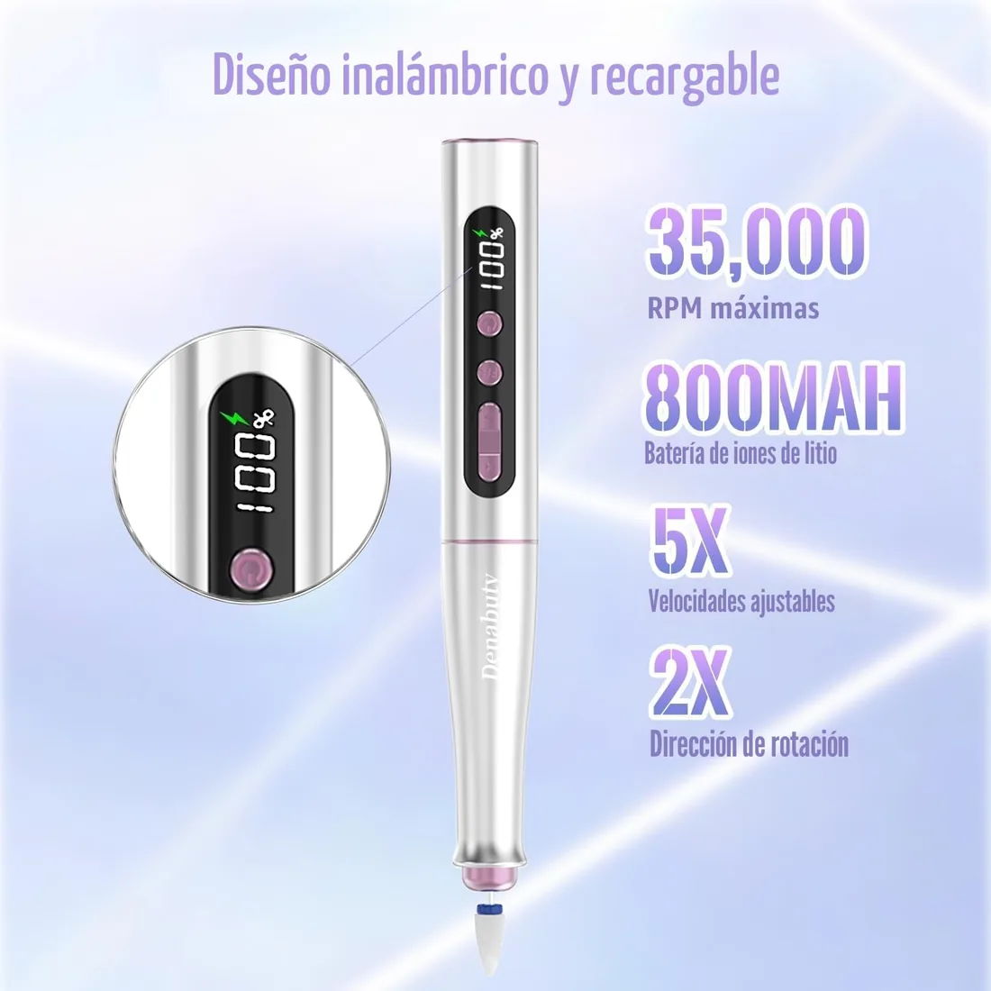 Torno para Uñas Profesional 35000RPM, 12 en 1 Lima Electrica uñas | Nail Drill Kit de Manicura y Pedicura Eléctrico Recargable USB-C, 5 Velocidad Ajustable para Salón DIY Gel/Acrílicas foto 2
