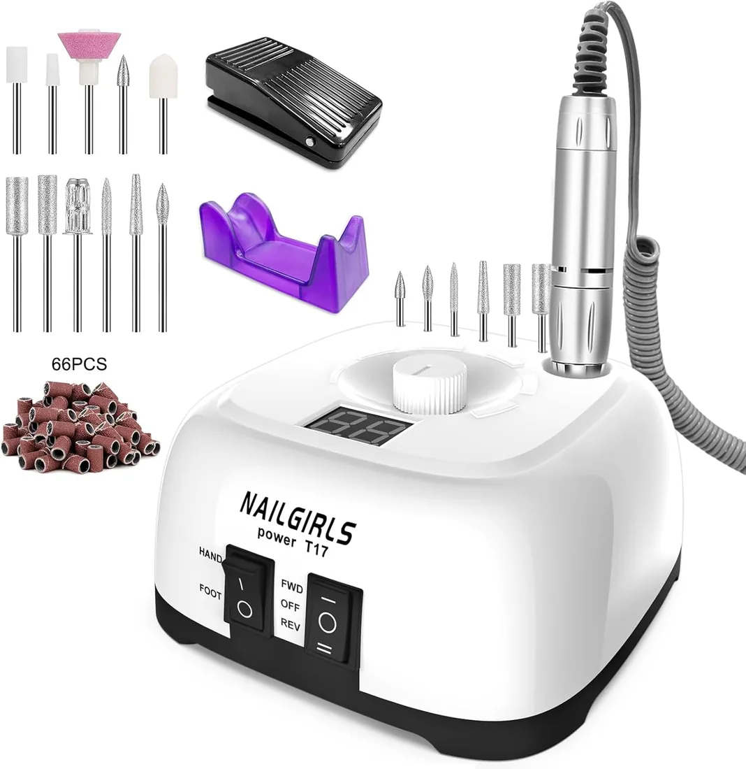 Torno para Uñas Profesional 35000RPM,NAILGIRLS 11 en 1 Torno de Uñas Acrilicas,Torno Electrico para Uñas con Pantalla y Pedal,Baja Vibración Torno Profesional para Uñas Tornos para Manicura y Pedicura foto 3