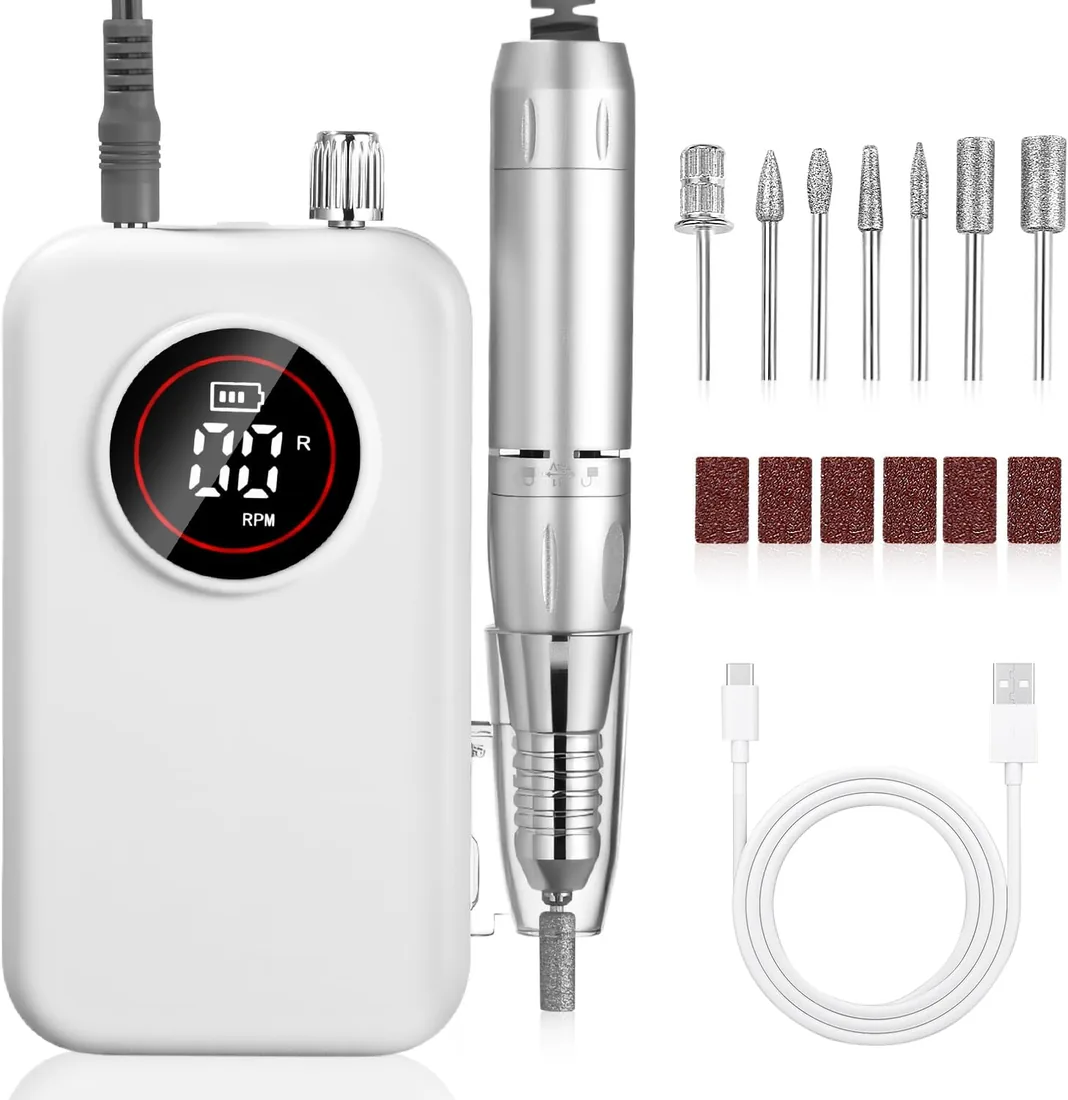 Torno para Uñas Profesional, 45,000RPM Lima Electrica Uñas, Velocidad Ajustable,Set de Accesorios para Manicura y Pedicura con Brocas de Cerámica,para Uso Doméstico Salones de Uñas foto 3
