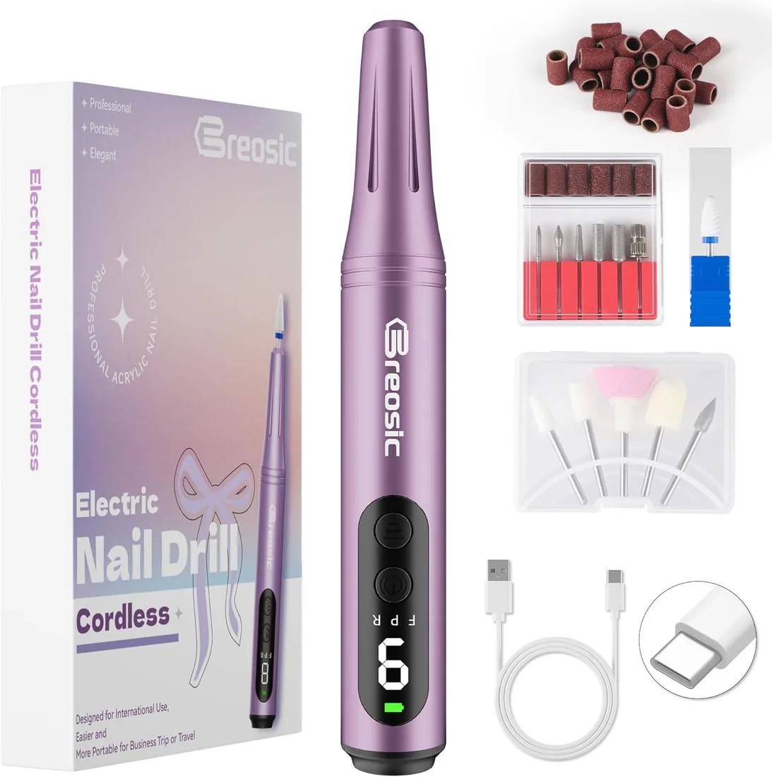 Torno para Uñas Profesional lima electrica uñas 12 en 1, Violeta | 35000 RPM, 9 Velocidades Ajustables, limas de uñas profesionales con 12 Brocas, para Uso Doméstico y Salón, Principiantes foto 3