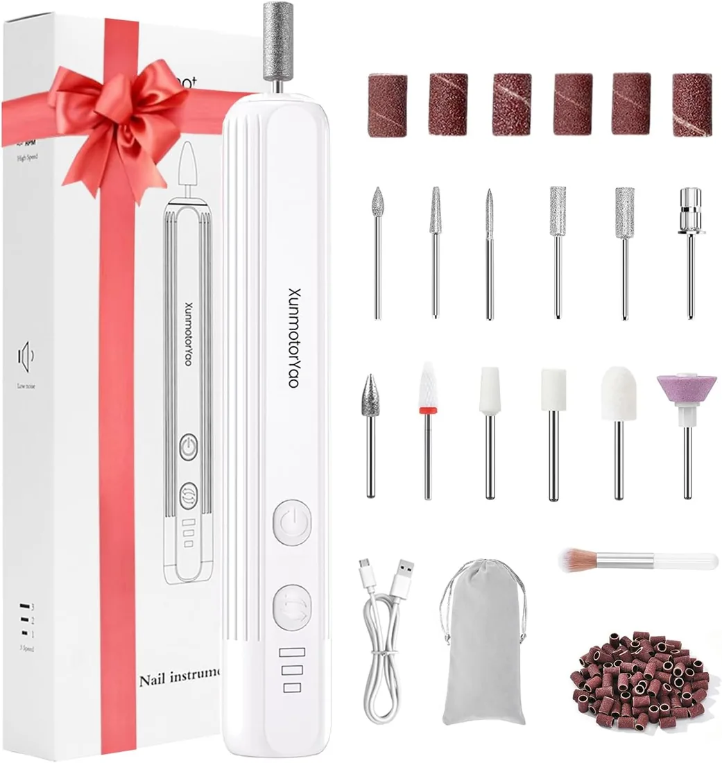 Torno para Uñas sin Cable Profesional 20000 RPM Lima Electrica Uñas 12 en 1 Profesional Kit de Manicura y Pedicura Eléctrico,Blanco