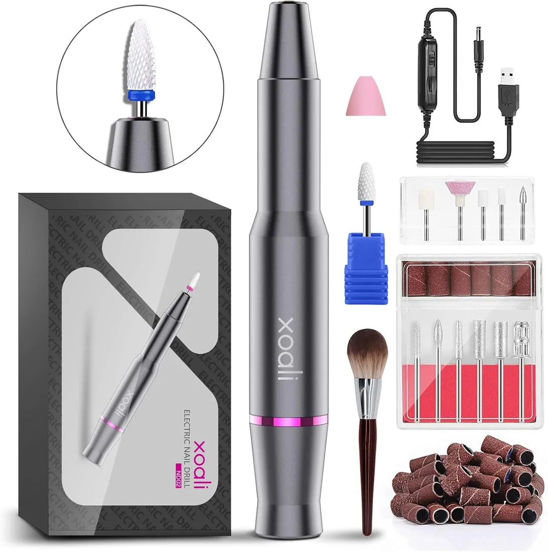 Xoali Torno para Uñas, 25000RPM Torno para Uñas Profesional 12 en 1, Lima Eléctricas Uñas USB con Brocas de Cerámica, Velocidad Ajustable, Manicura y Pedicura Eléctrico Profesional para Salón DIY foto 2