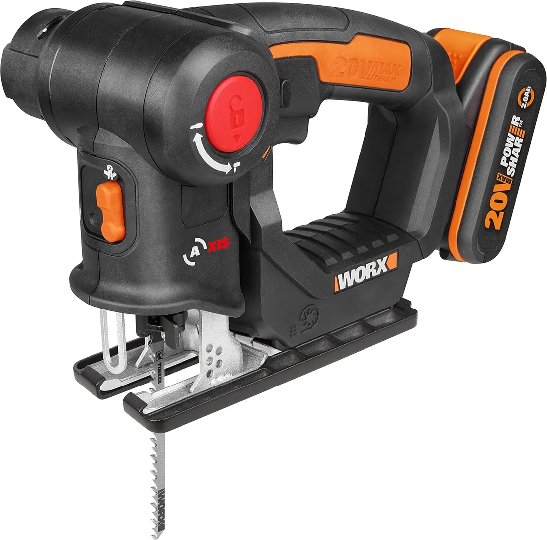 WORX WX550 Sierra sable y de calar 2 en 1 20V PowerShare, Batería 2Ah, Cambio de cuchilla sin herramientas, Velocidad variable, Negro, Naranja