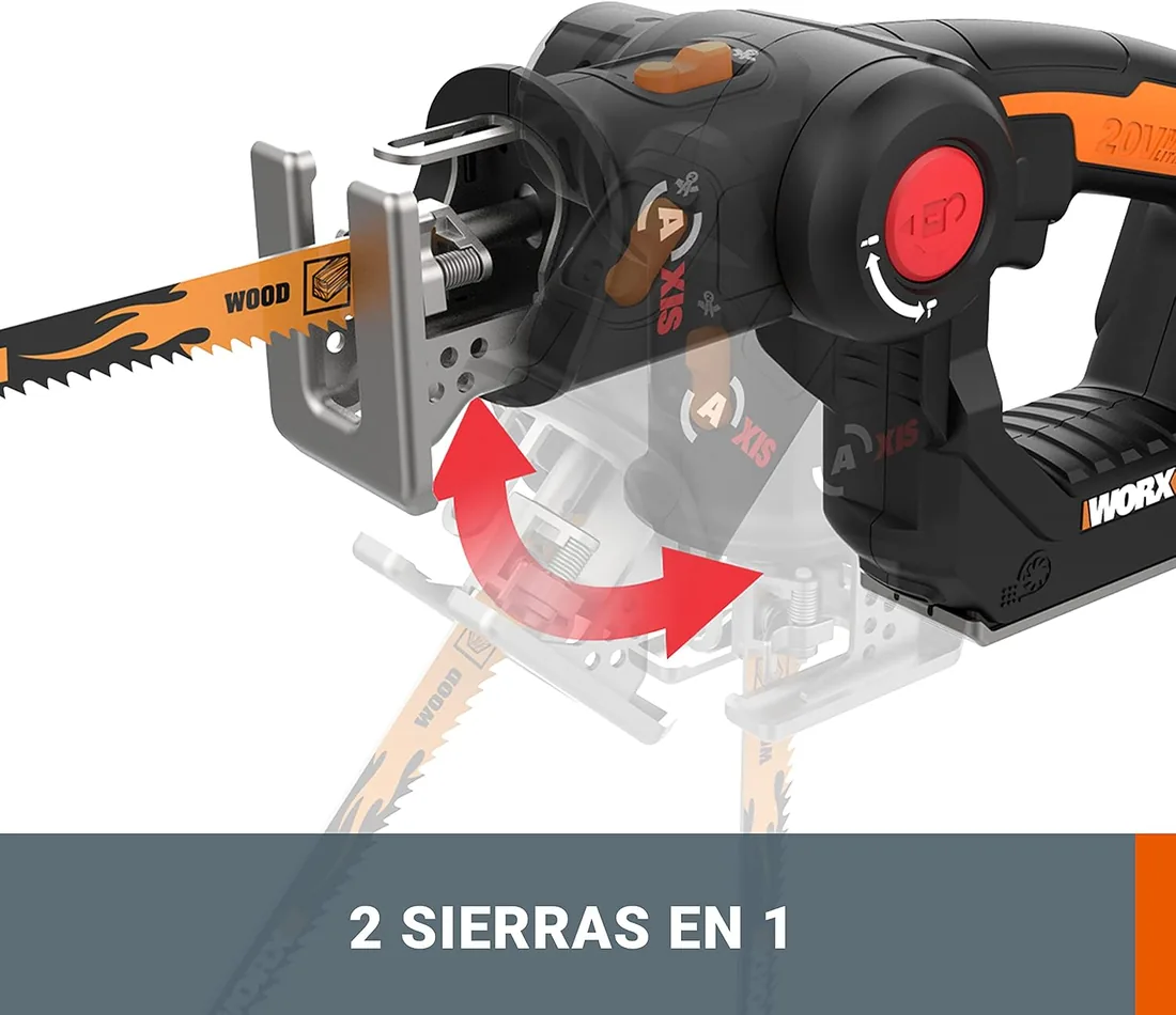 WORX WX550 Sierra sable y de calar 2 en 1 20V PowerShare, Batería 2Ah, Cambio de cuchilla sin herramientas, Velocidad variable, Negro, Naranja foto 3