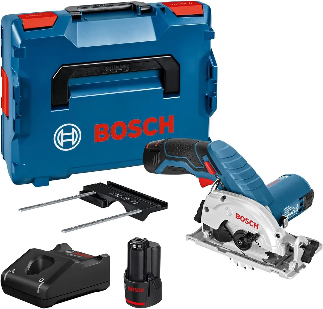 Bosch Professional 12V System sierra circular a batería GKS 12V-26 (Ø del disco de sierra: 85 mm, incl. 2 baterías 3.0Ah, cargador rápido GAL 12V-40, bandeja para L-BOXX, L-BOXX)