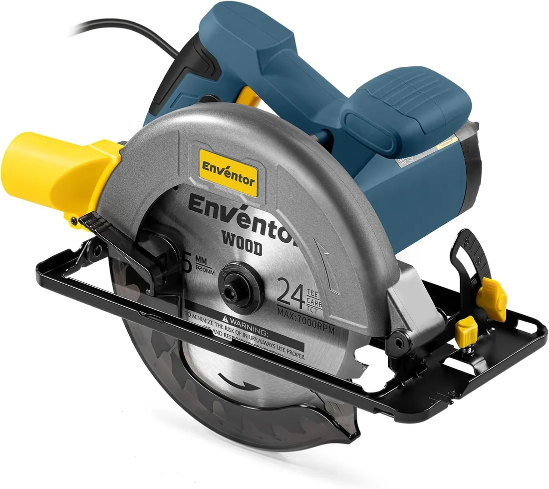 Enventor 1400W Sierra Circular, Hoja de Sierra 185mm(24T) | Sierra Circular de Mano 6000RPM, Profundidad de Corte 62mm(90°), 48mm(45°), Motor de Cobre Puro, Ideal para Cortar Madera foto 3