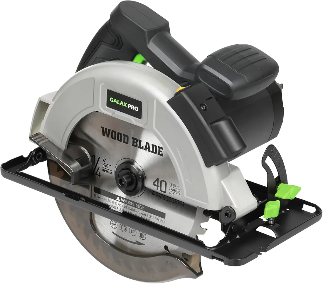 GALAX PRO 1400W sierra circular con guía láser y 62mm de corte | 2 hojas 185mm (24T y 40T) | Ángulo ajustable 0-45° para madera foto 2