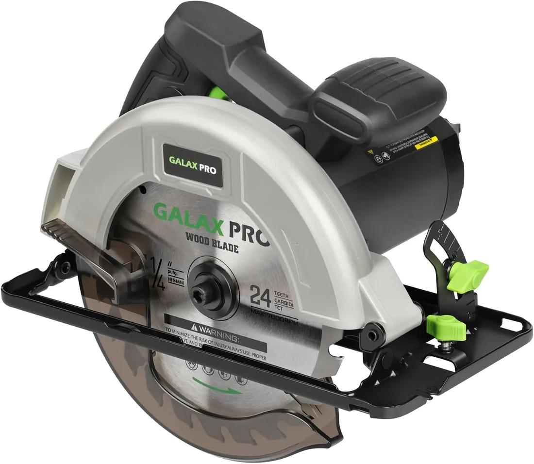 GALAX PRO 1400W sierra circular con motor cobre y recogida de polvo | Corte 62mm | Incluye hoja 185mm (24T) para madera