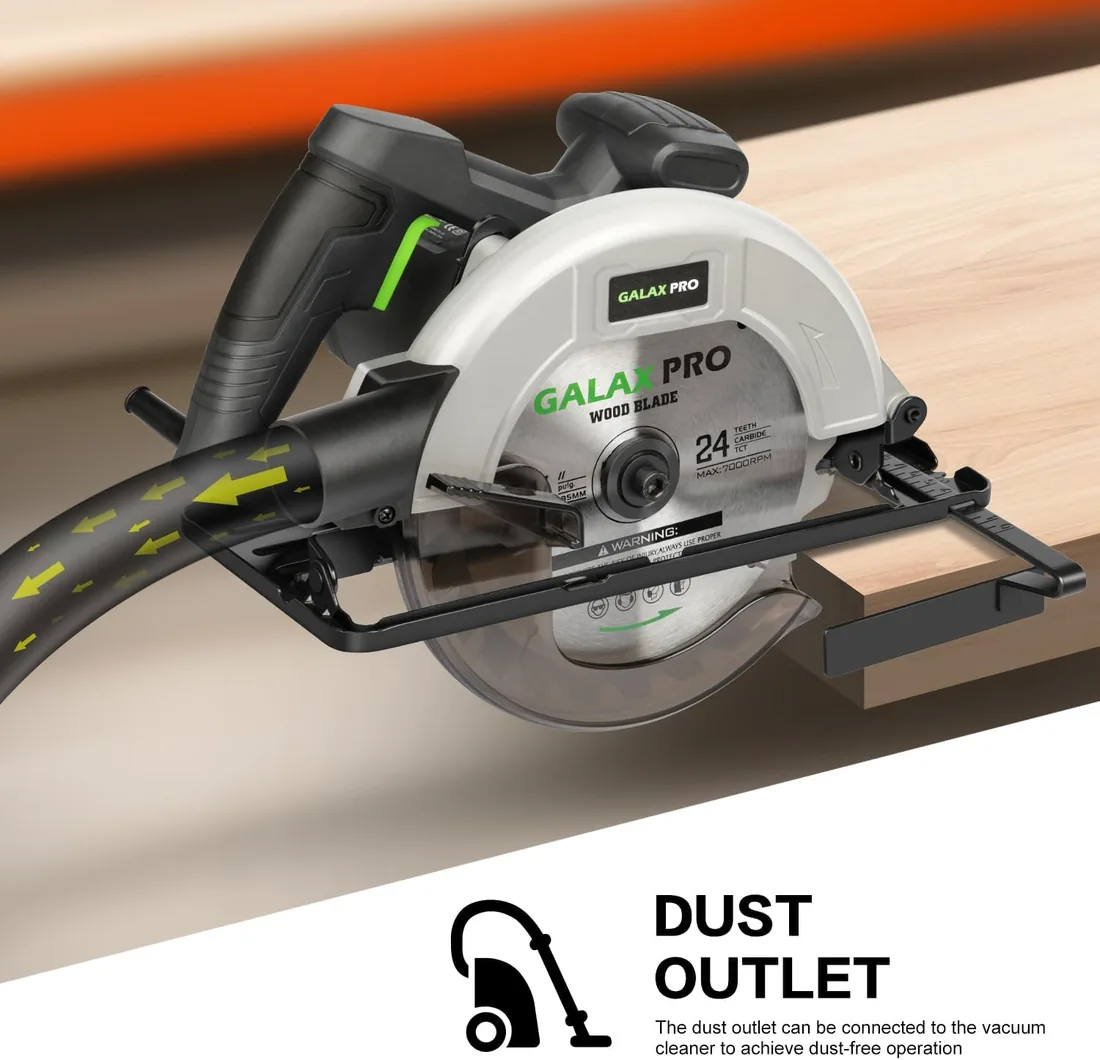 GALAX PRO 1400W sierra circular con motor cobre y recogida de polvo | Corte 62mm | Incluye hoja 185mm (24T) para madera foto 3