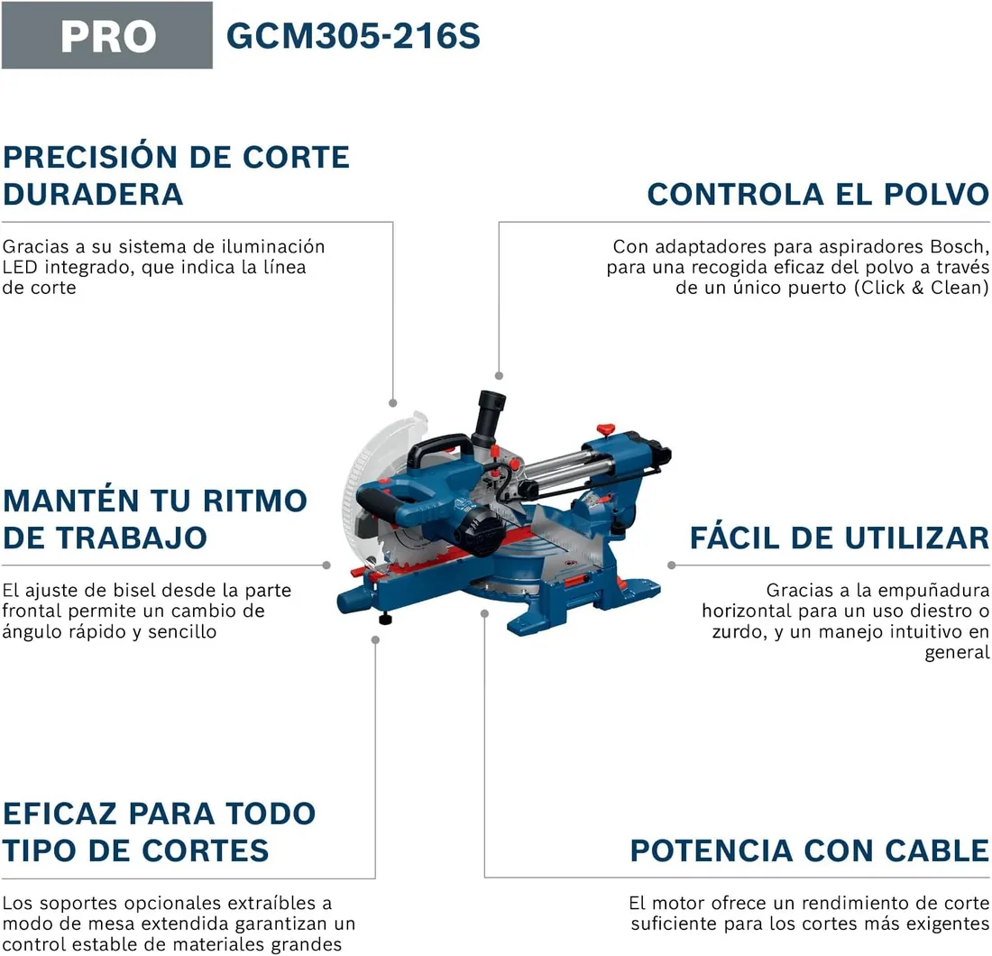 Bosch PRO Ingletadora telescópica GCM305-216S | Sierra ingletadora asequible con precisión duradera y funcionamiento suave foto 3