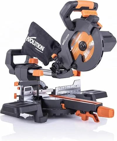 Evolution Sierra ingletadora deslizante de 185 mm (R185SMS+) de Evolution con corte multimaterial; bisel de 45°, inglete de 50°; guía láser. Incluye hoja multiusos foto 2