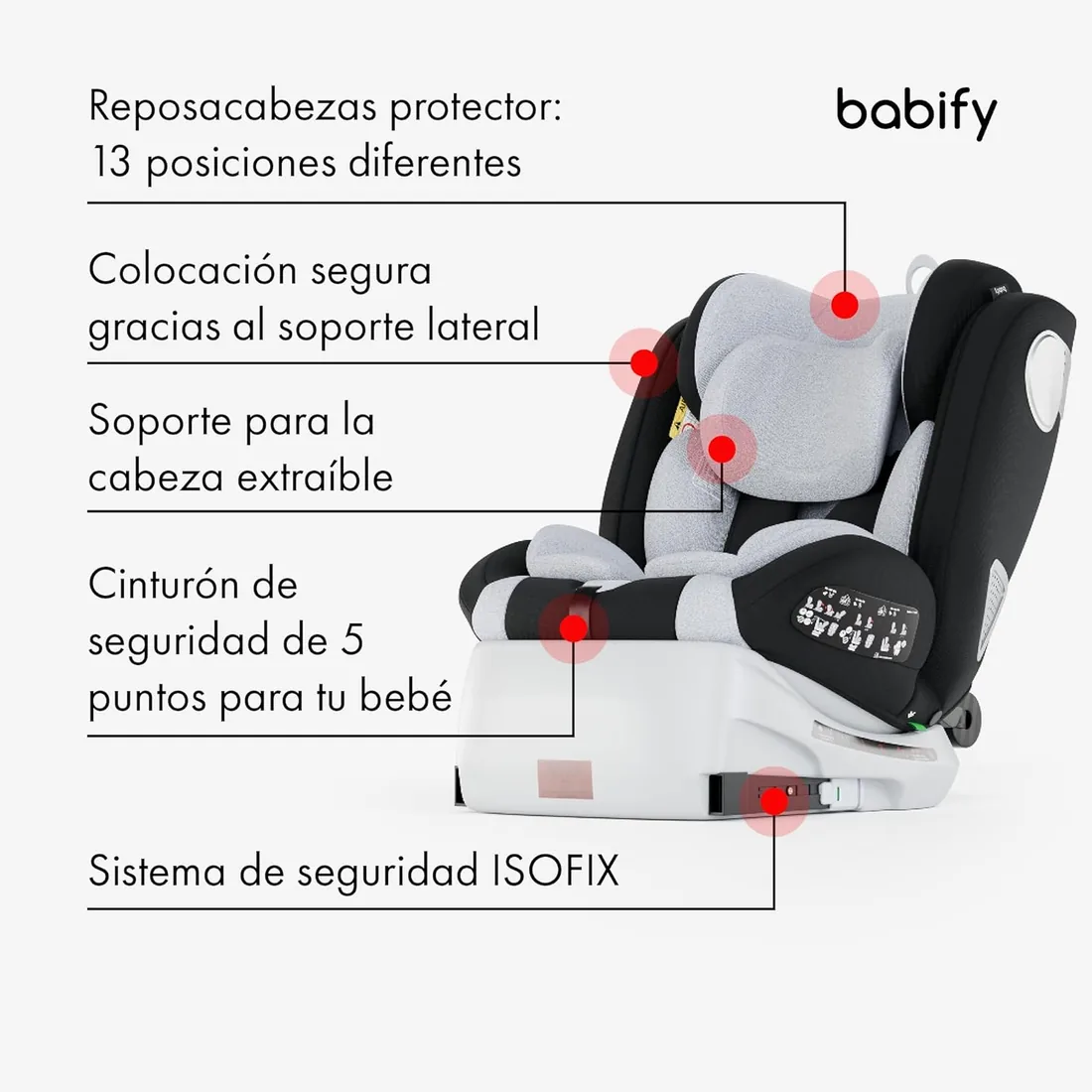 Babify Onboard Silla de Coche Isofix para Bebés y Niños, 0 Meses - 12 Años, Apta Desde 40-150 cm Ajustable 360º, Asiento Portátil y Seguro i-Size ECE R129 foto 2