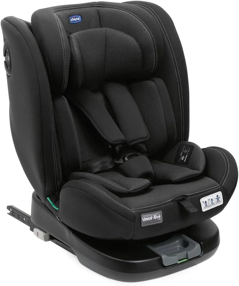 Chicco Unico EVO I'Size Classic, Silla de Coche ISOFIX para Bebés y Niños de 40 a 150 cm, Grupo 0123 Desde Recién Nacido hasta 12 Años, Giratoria 360º, Reductor, Ajustable y Protección Lateral, Negra