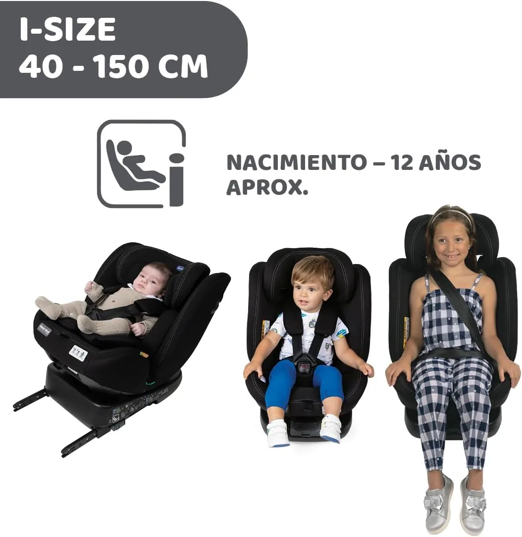 Chicco Unico EVO I'Size Classic, Silla de Coche ISOFIX para Bebés y Niños de 40 a 150 cm, Grupo 0123 Desde Recién Nacido hasta 12 Años, Giratoria 360º, Reductor, Ajustable y Protección Lateral, Negra foto 3