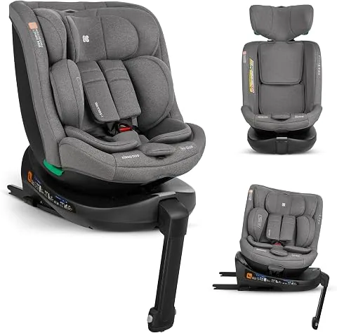 KikkaBoo Silla Coche Bebe Grupo 0 1 2 3 ISOFIX (0-36 kg) i-SECURE, Giratoria 360°, Reclinable, Protección SPS i-Size, Lateral, Arnés de 5 Puntos, 12 Posiciones Reposacabezas, Gris Claro