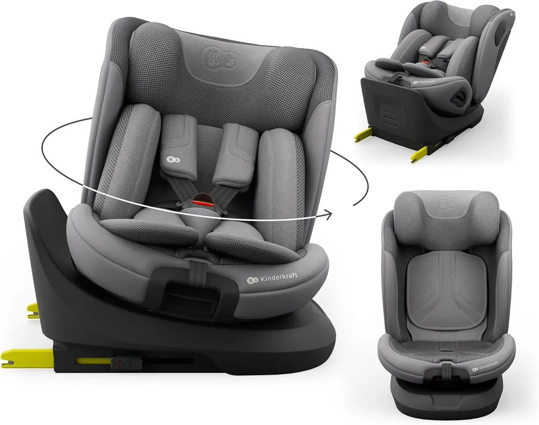 Kinderkraft I-GROW 2 PRO Silla de coche, I-SIZE 40-150 cm, Isofix, Silla coche bebé, para niños, Ajustable, Sillade, RWF, FWF, Universal para coche, Asiento, 360º, Grupo 0+/1/2/3, 0-36 kg, Gris