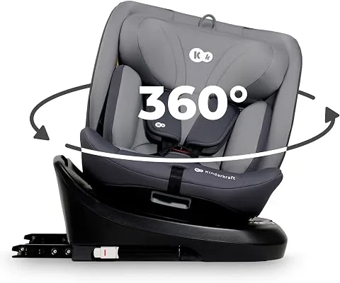 Kinderkraft I-GROW Silla de coche, I-SIZE 40-150 cm, Isofix, Silla coche bebé, para niños, Ajustable, Sillade, RWF, FWF, Universal para coche, Asiento, 360º, Grupo 0+/1/2/3, 0-36 kg, Gris