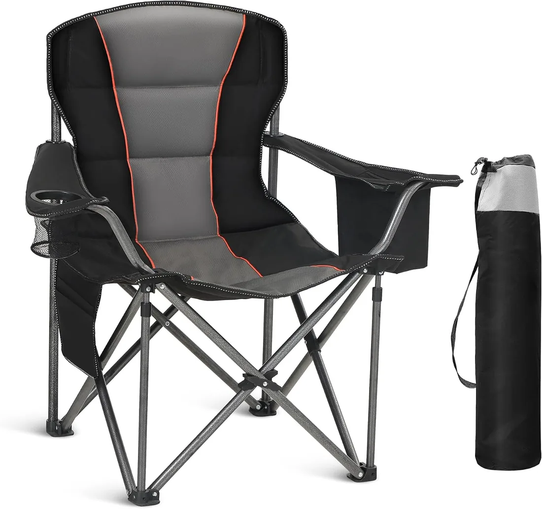 High Point Sports Silla Camping Plegable Silla Plegable Portátil de Gran Tamaño, Silla Plegable Negro Resistente al Aire Libre con Portavasos y Bolsa Enfriadora, Soporta 200KG foto 3