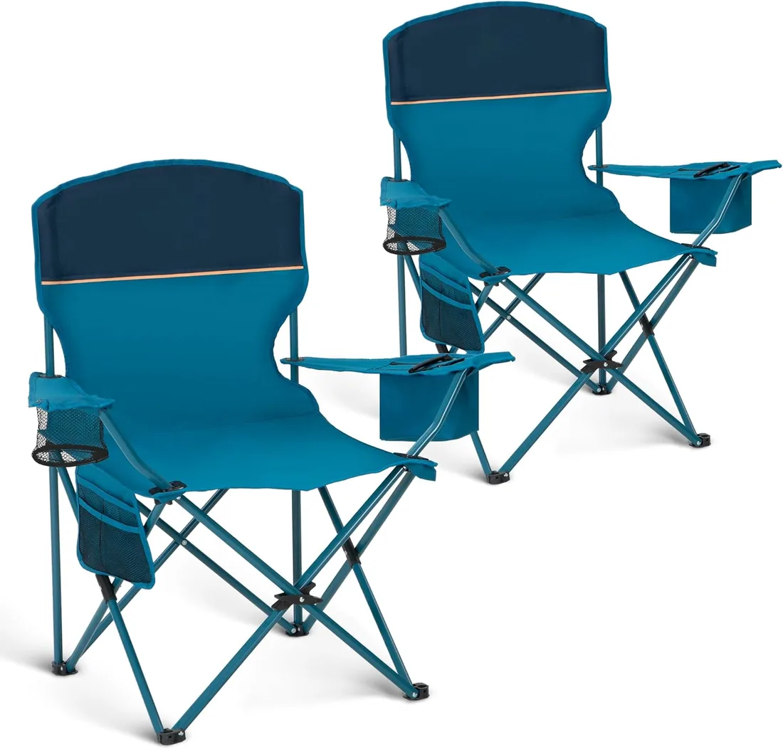 High Point Sports Sillas Plegables de Camping hasta 102 kg, Sillas Plegables con Soporte para Bebidas, Juego de 2 Silla Plegable con Reposabrazos Azul Silla de Camping Ultraligera