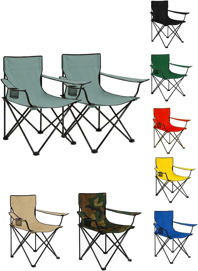 Jardin202 - Silla de Camping Plegable de Acero con Reposabrazos y Funda con Asas- 80x80x50 cm, Resistente al Agua - Ideal para Exterior | Pack 2 uds (Gris)
