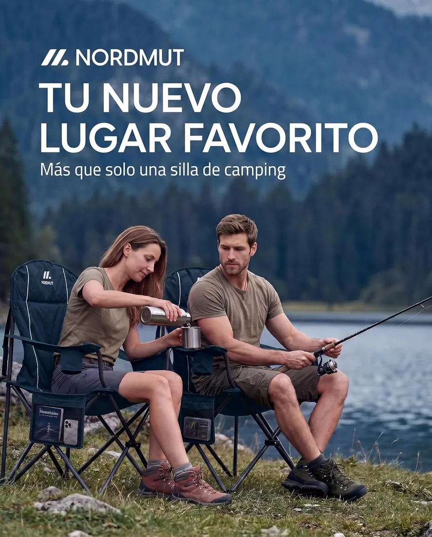 NORDMUT® Silla de Camping Plegable Ligera – Resistente con Capacidad de 200 kg – Cómoda Silla de Pesca con Bolsa térmica práctica y portavasos (Azul Marino 1x) foto 3