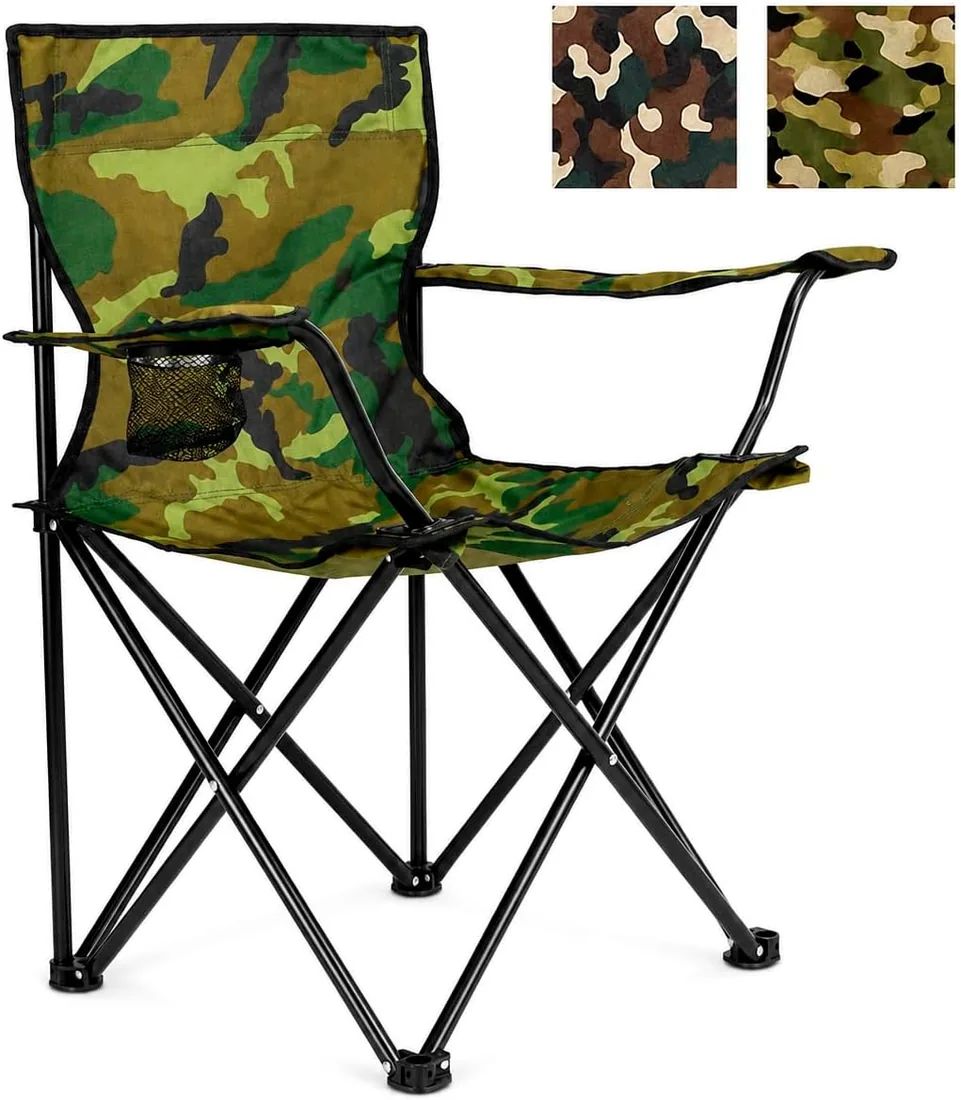 TIENDA EURASIA – Silla Plegable de Camping | Camuflaje Aleatorio | Estructura de Acero | Portátil | Incluye Bolsa de Transporte | para Camping, Pesca, Playa y Senderismo | 49x48x80 cm