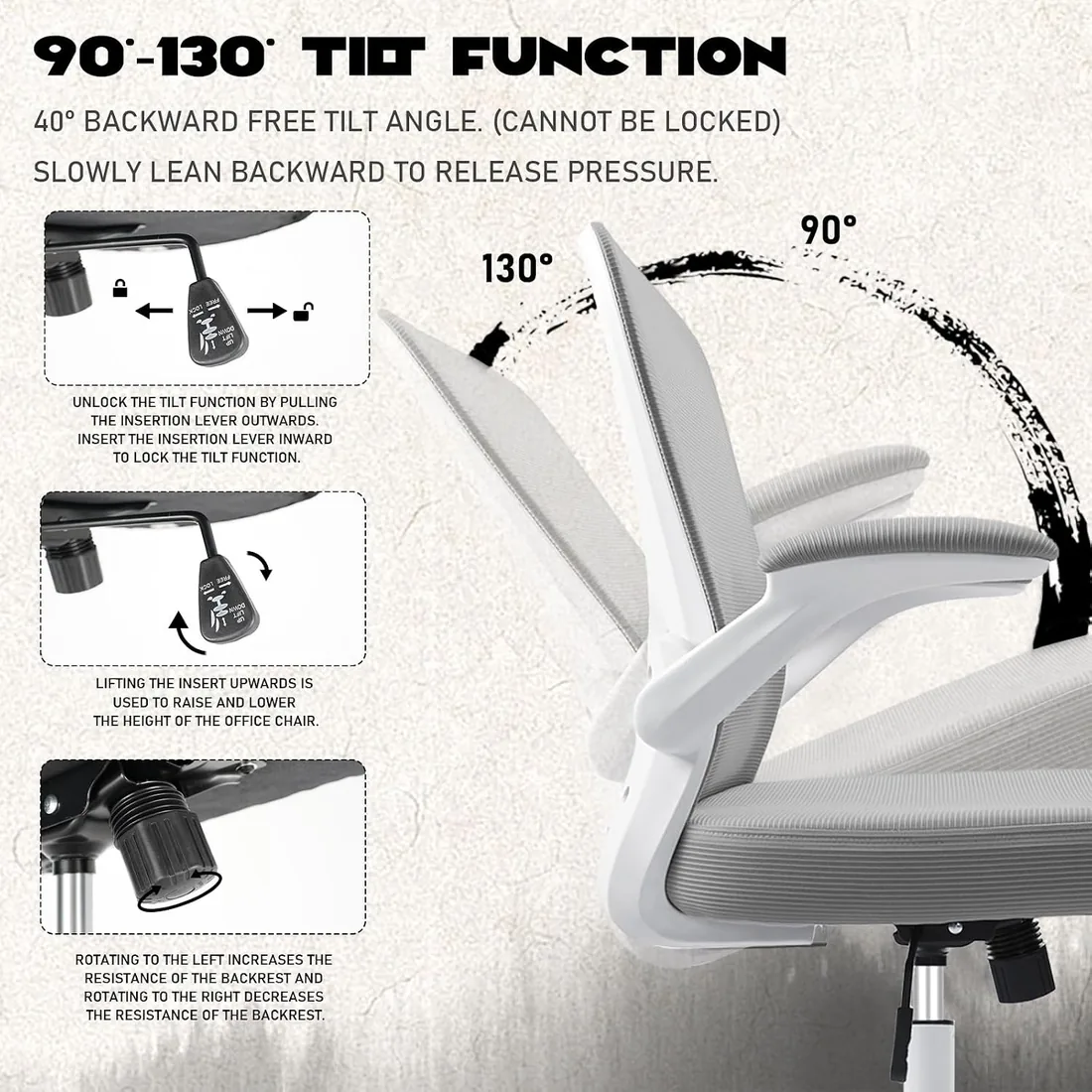 Durrafy Silla Escritorio Ergonomica - Silla Oficina con Apoyo Lumbar, Malla Transpirable, Reposabrazo Ajustable, Ruedas Giratorias 360° Función de balanceo (Gris) foto 3