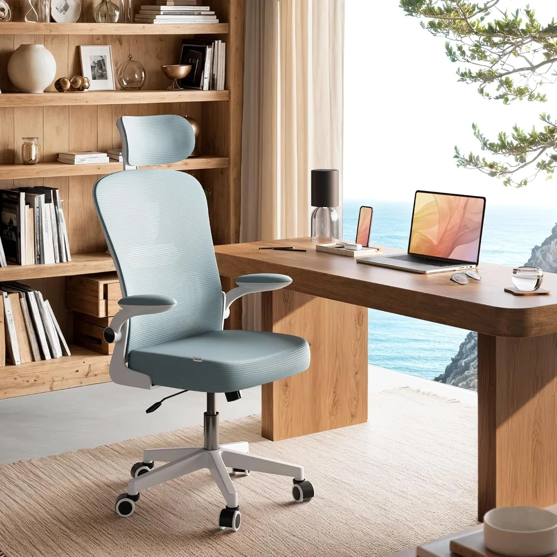 JUPPLIES Silla Escritorio Ergonómica - Silla Oficina Ajustable y Reclinable con Soporte Lumbar, Reposacabezas Ajustable, Reposabrazos Plegables, Malla Transpirable, Ruedas 360°, Soporta 120 kg foto 2