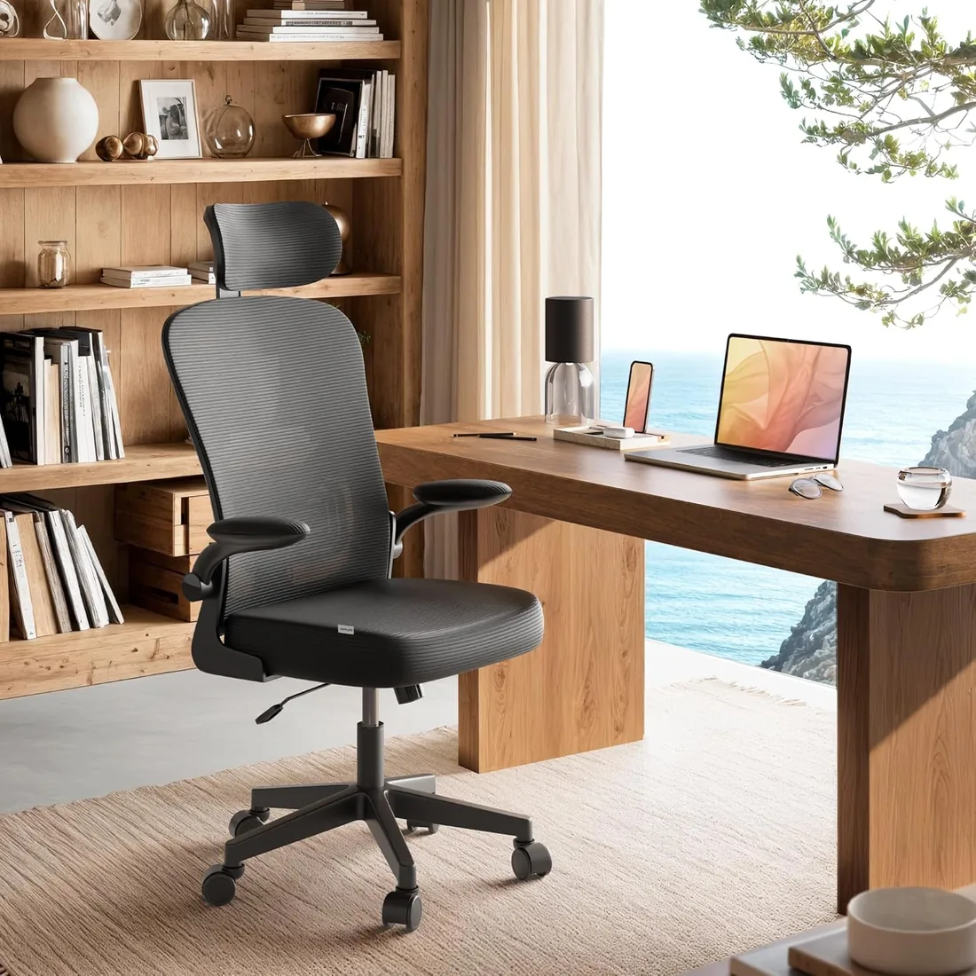 JUPPLIES Silla Escritorio Ergonómica - Silla Oficina Ajustable y Reclinable con Soporte Lumbar, Reposacabezas Ajustable, Reposabrazos Plegables, Malla Transpirable, Ruedas 360°, Soporta 120 kg foto 2