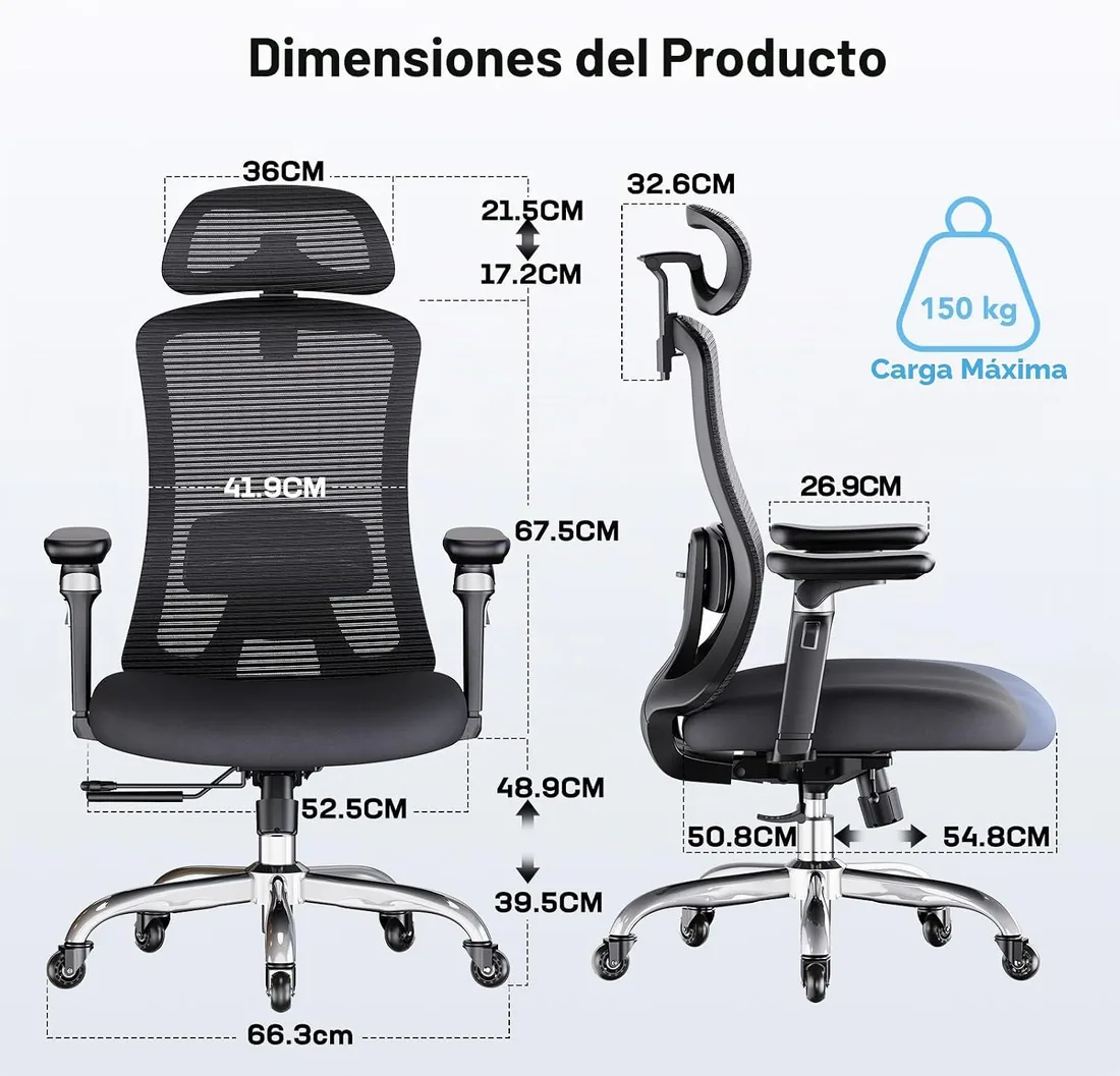 Marsail Silla Escritorio Ergonomica con Apoyabrazos 6D, Respaldo Ajustable en 3D, Asiento Deslizante, Soporte Lumbar y Bloqueo Inclin en 4 Posiciones–Silla Alta y Reforzada con Capacidad 150 kg, Negro foto 2