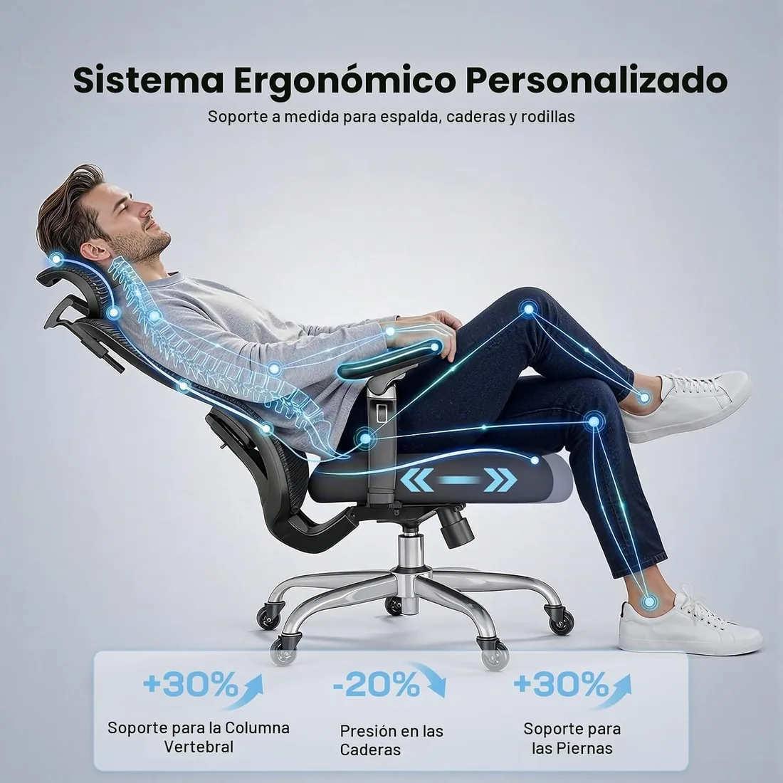 Marsail Silla Escritorio Ergonomica con Apoyabrazos 6D, Respaldo Ajustable en 3D, Asiento Deslizante, Soporte Lumbar y Bloqueo Inclin en 4 Posiciones–Silla Alta y Reforzada con Capacidad 150 kg, Negro foto 3