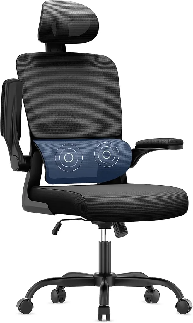 naspaluro Silla Oficina Ergonómica Soporte Lumbar,Malla Transpirable 136kg | Silla Escritorio Oficina con Reposacabezas Regulable, Altura Regulable, Reposabrazos Para Oficina y Hogar, Mejora Negro