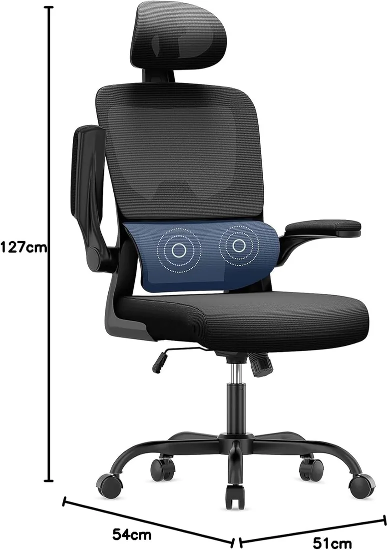 naspaluro Silla Oficina Ergonómica Soporte Lumbar,Malla Transpirable 136kg | Silla Escritorio Oficina con Reposacabezas Regulable, Altura Regulable, Reposabrazos Para Oficina y Hogar, Mejora Negro foto 2