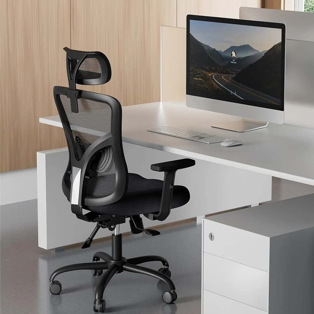NOBLEWELL Silla de Oficina Ergonómica con Soporte Lumbar, Reposacabezas 2D, Reposabrazos Ajustable, Cojín Mejorado, Inclinación de 130°, Silla para Oficina en Casa foto 2