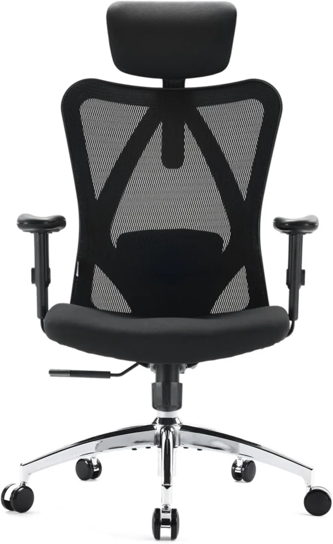 SIHOO M18 Silla Oficina Ergonómica, Soporte Lumbar Ajustable, 150 Kg, Negro | Reposacabezas Ajustable, Malla Transpirable De Respaldo Alto, Asiento Amplio, Reposabrazos 2D, Bloqueo Inclinación, Comodidad
