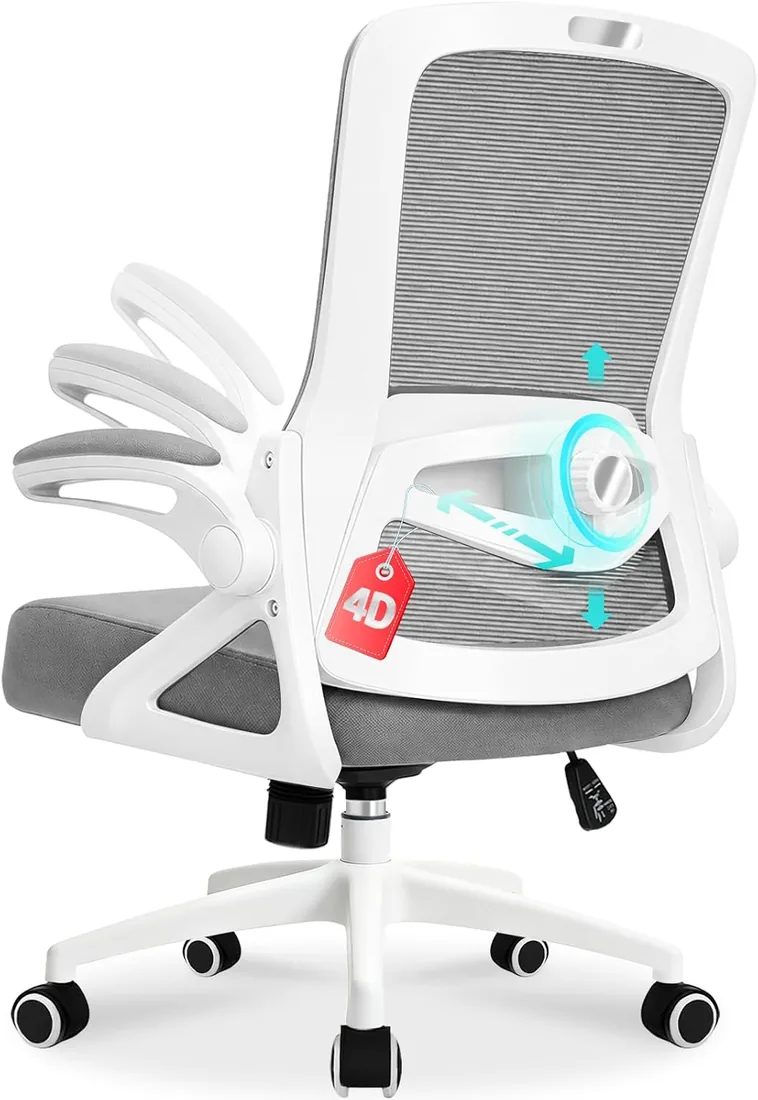 Silla de Oficina Ergonómica con Soporte Lumbar Ajustable, Reposabrazos y 125° Respaldo Inclinable, Silla Giratoria de Malla Respirable con Ruedas Omnidireccionales Silenciosas, Oficina y Hogar