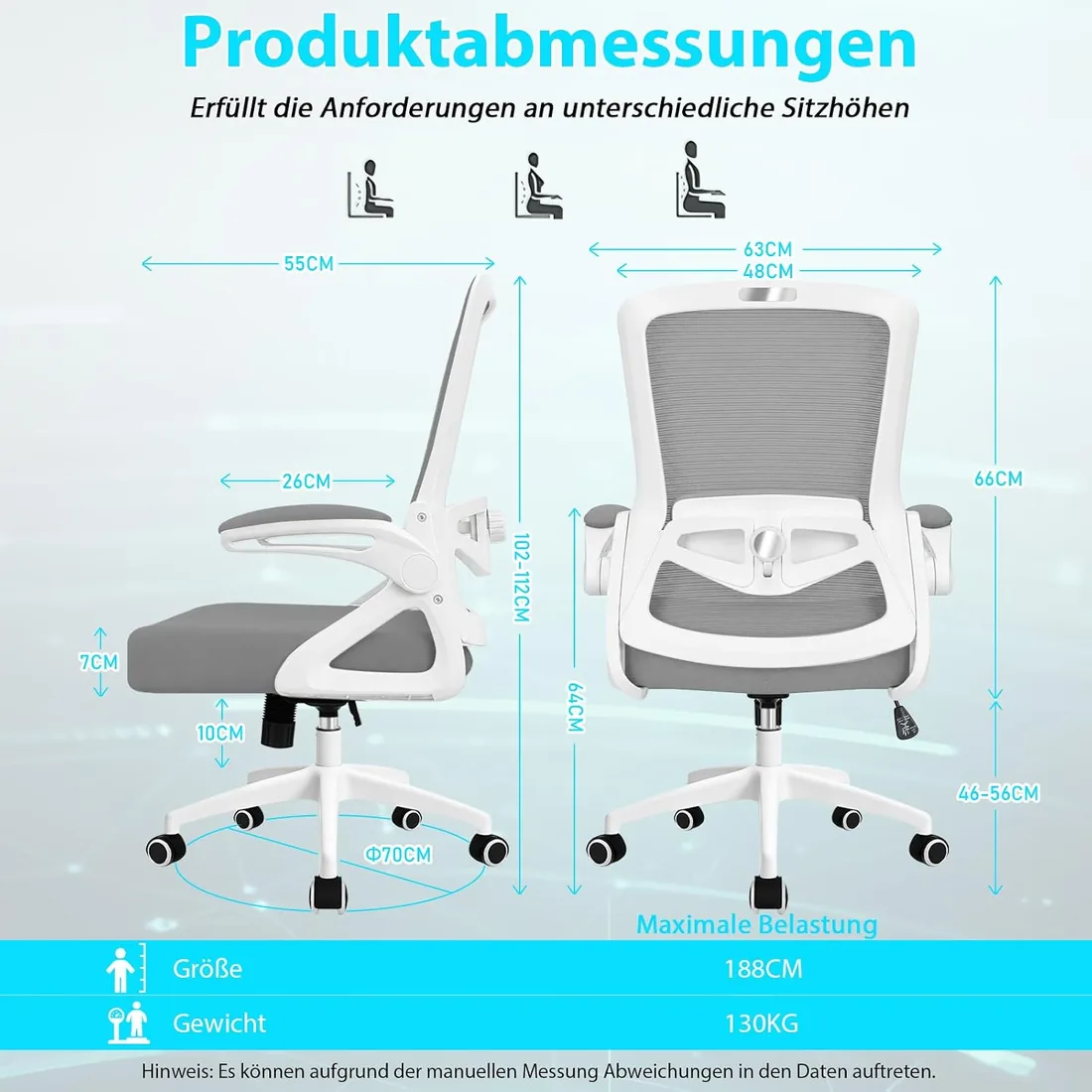 Silla de Oficina Ergonómica con Soporte Lumbar Ajustable, Reposabrazos y 125° Respaldo Inclinable, Silla Giratoria de Malla Respirable con Ruedas Omnidireccionales Silenciosas, Oficina y Hogar foto 2