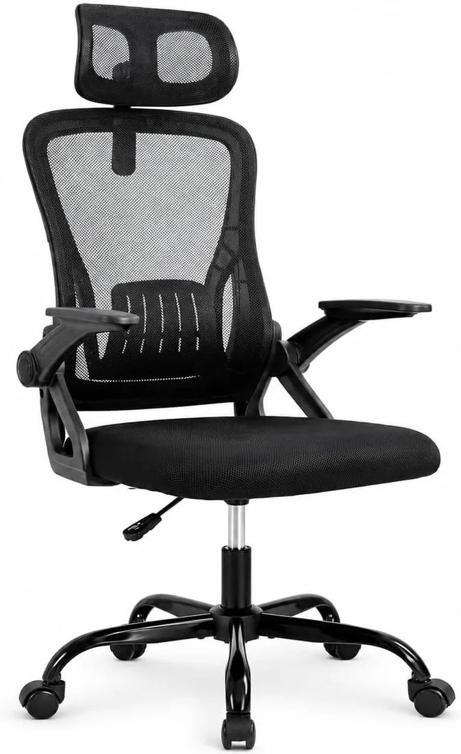 Silla de Oficina | Escritorio o Estudio Ergonómica con Ruedas | Reposacabezas y Reposabrazos Ajustables | Soporte Lumbar | Respaldo de Malla Transpirable | Altura Regulable | Ideal casa o Trabajo