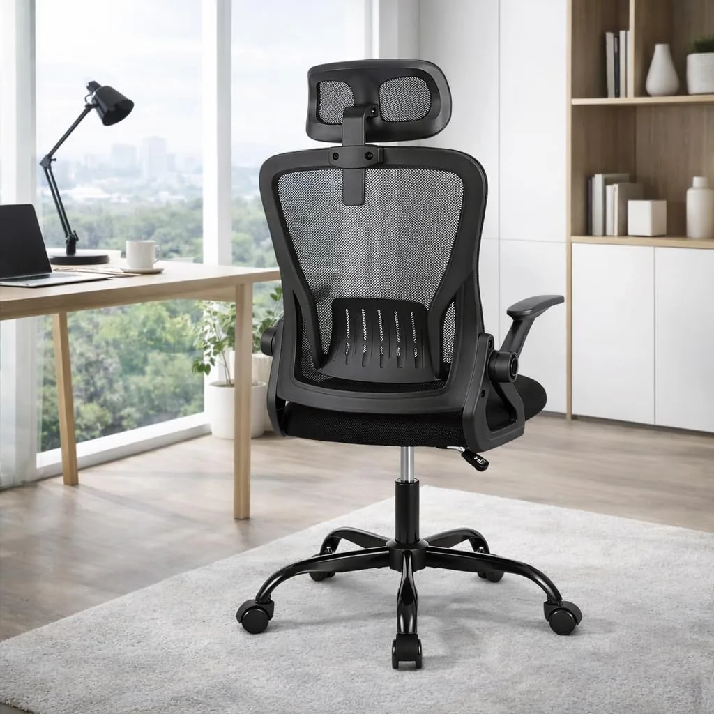 Silla de Oficina | Escritorio o Estudio Ergonómica con Ruedas | Reposacabezas y Reposabrazos Ajustables | Soporte Lumbar | Respaldo de Malla Transpirable | Altura Regulable | Ideal casa o Trabajo foto 2