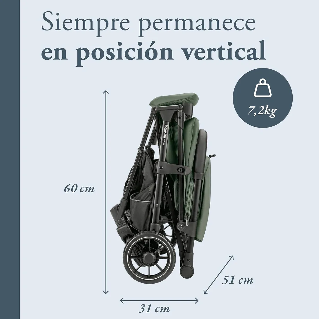 Inglesina NOW Silla de Paseo Compacta Ligera 7,2 kg, Cierre Automático One Touch, Respaldo Reclinable 170°, Capota UPF 50+, desde el Nacimiento hasta 22 kg, Sprint Green foto 3
