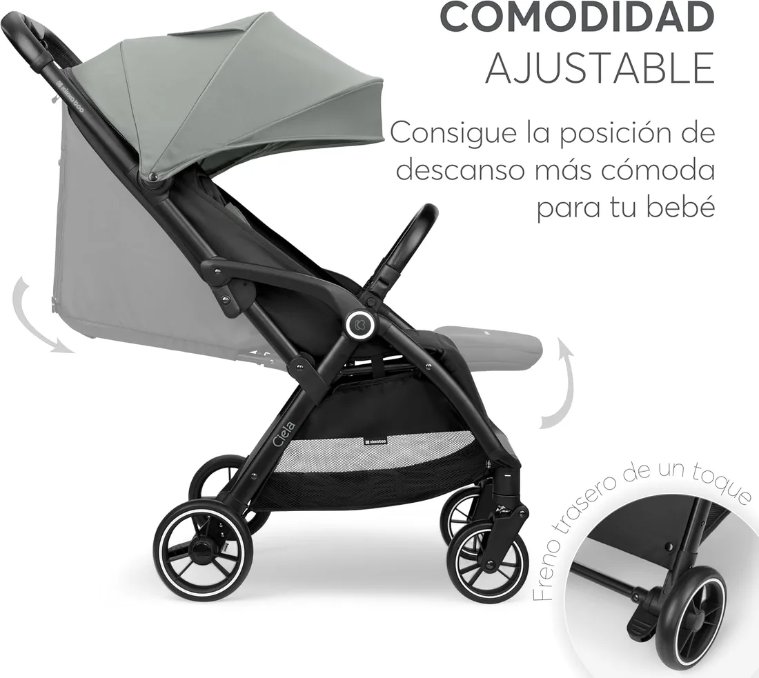 KikkaBoo Silla de Paseo Ligera CIELA, Carrito Bebé Compacto hasta 22 kg, Plegado Automático, Reclinable, Superligero, Tamaño Cabina Avión, Gris foto 2