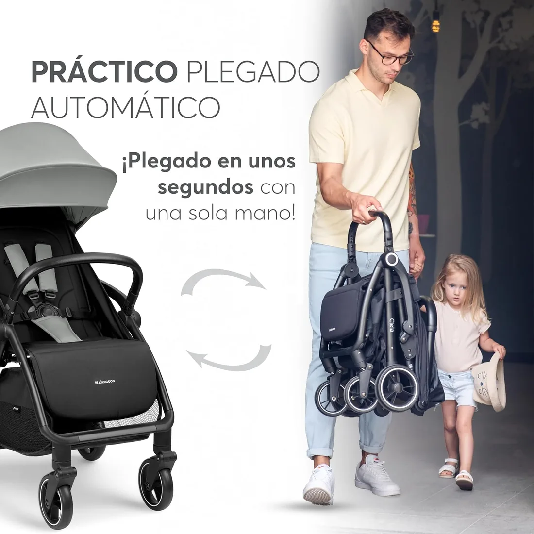 KikkaBoo Silla de Paseo Ligera CIELA, Carrito Bebé Compacto hasta 22 kg, Plegado Automático, Reclinable, Superligero, Tamaño Cabina Avión, Gris foto 3