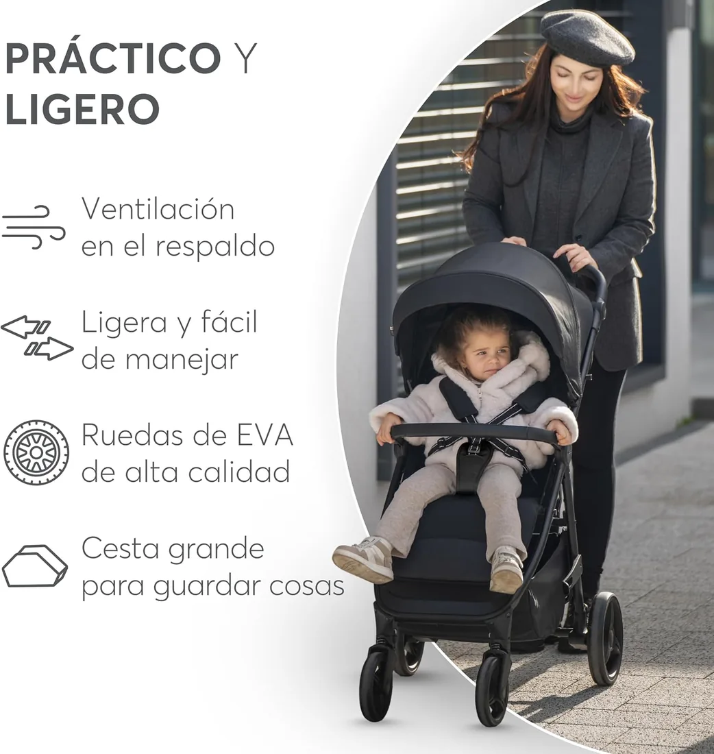 KikkaBoo Silla de Paseo Ligera URBAN, Carrito Bebe Desde Nacimiento Hasta 22 kg, Plegado con Una Mano, Reclinable y Compacto, Ruedas EVA Con Suspensión, Manillar Ajustable, Beige foto 3