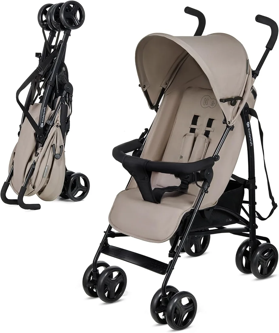 Kinderkraft TIK Silla de Paseo bebé, Carrito, Carro bebé, Carrito bebé, Posición reclinada, Plegable, Posición Tumbada, Ligero - 6,5kg, Material Impermeable, Beige