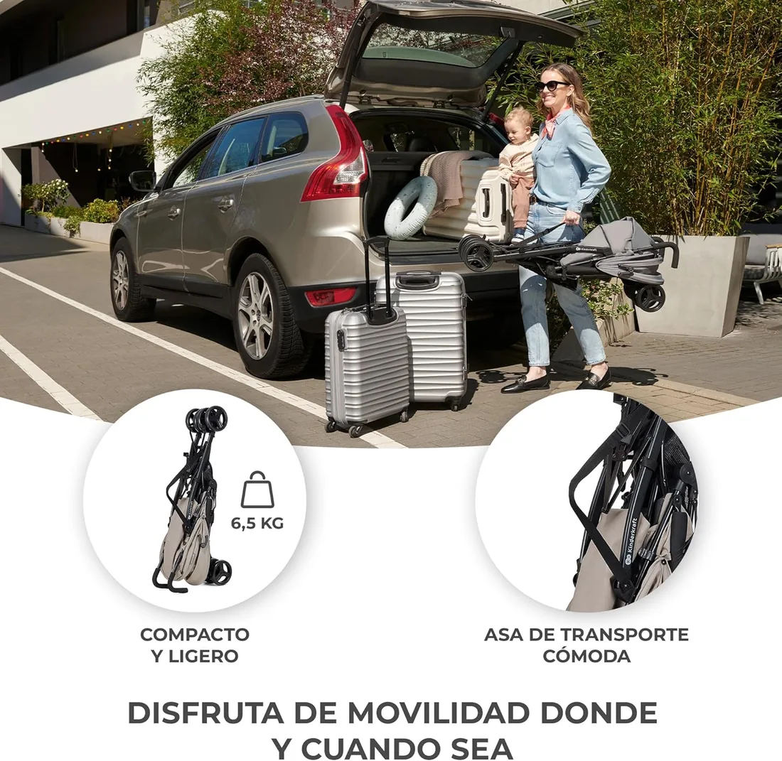 Kinderkraft TIK Silla de Paseo bebé, Carrito, Carro bebé, Carrito bebé, Posición reclinada, Plegable, Posición Tumbada, Ligero - 6,5kg, Material Impermeable, Beige foto 2